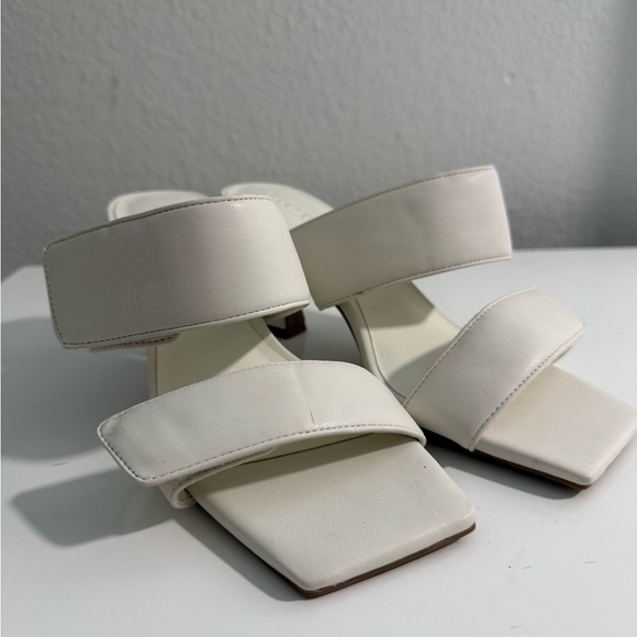 Open edit white  Double-Strap Square Toe Mid-Heel Mule - Picture 2 of 8